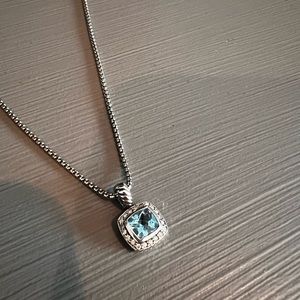 David Yurman Petite Albion Necklace in Silver with Blue Topaz and Pave Diamonds